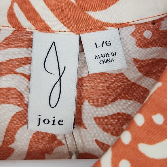 NWT Joie Orange White Floral Short Tie Waist Blouse Size L - Picture 5 of 9